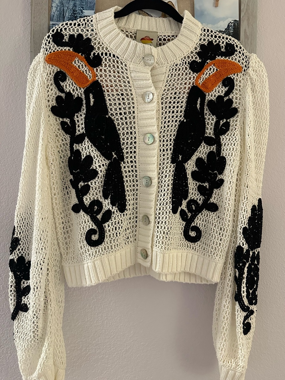 Farm Rio Toucan Crochet Knit Cardigan Size L